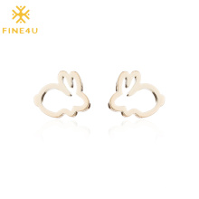 Stud stainless steel gold plated women minimalist jewelry cute rabbit earrings